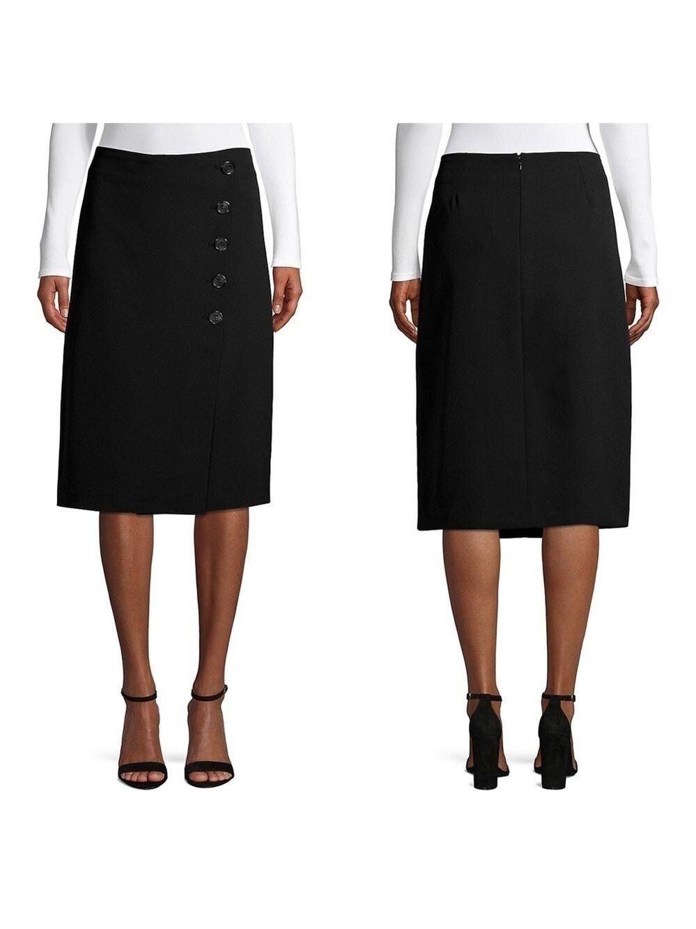 En Thread Wrap Button Black Midi Skirt